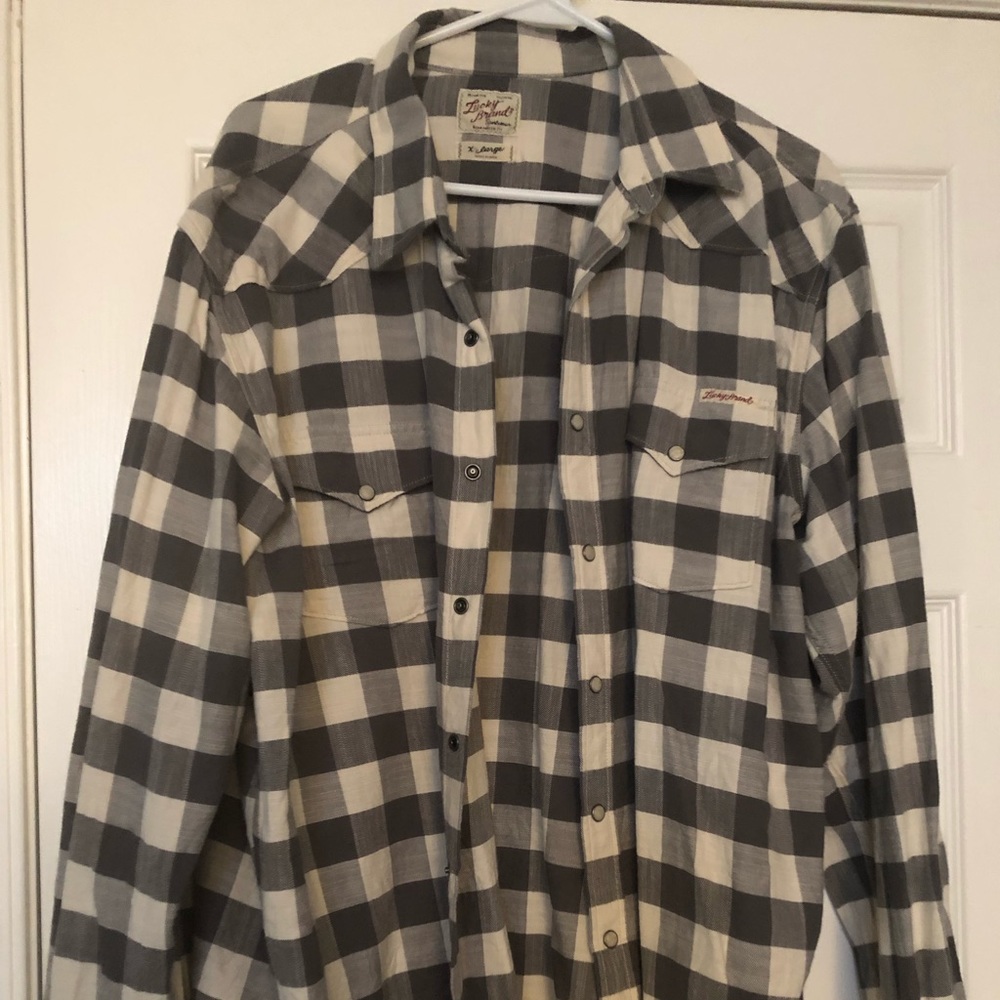 Men’s Lucky Brand Gray and White Checkered Shirt